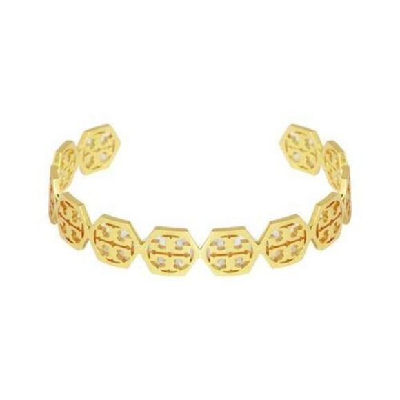 NWOT Tory  Burch T Gold Hexagon Cuff Bangle Bracelet - Picture 1 of 11